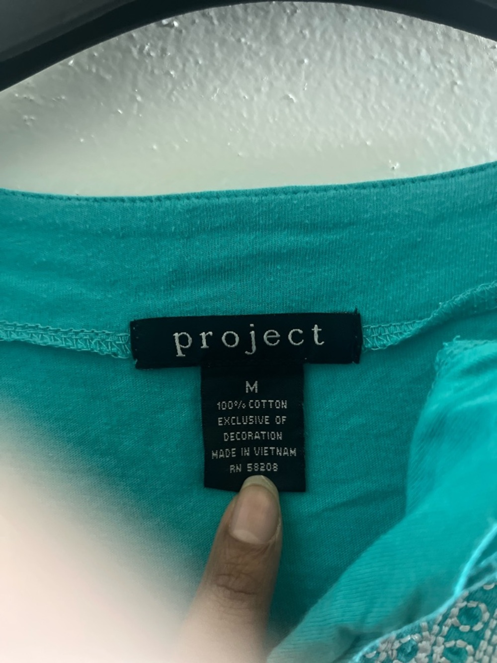 Project Women’s Turquoise Embroidered V-Neck Top - Picture 2 of 4